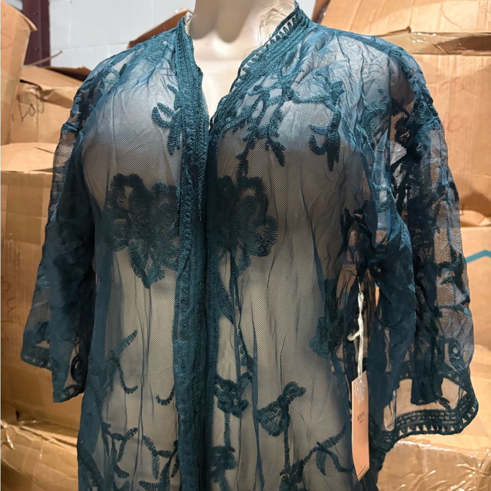 Teal Sheer Lace Kimono